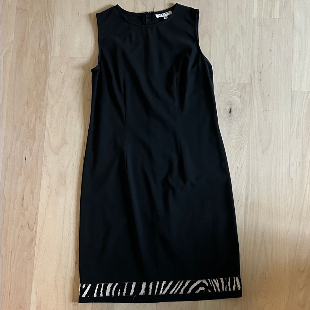 Tahari size 8 Black Dress with Zebra Print Hem